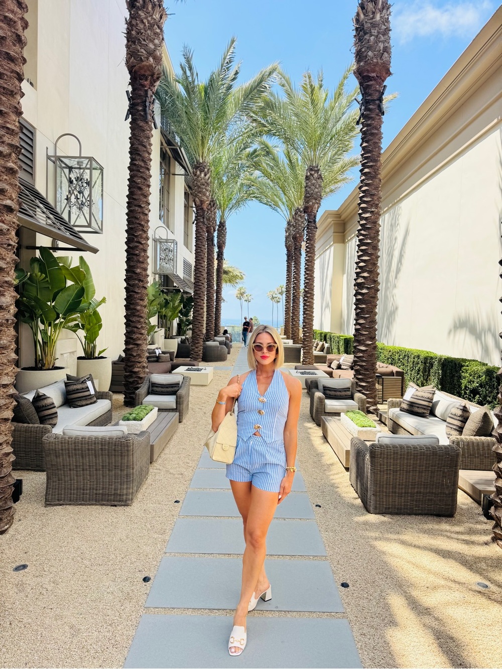 REVOLVE Halter Blue 💙 Stripe Gold Button-Front Women’s Shorts Set